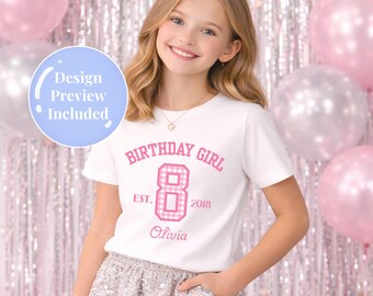 Girls 8th Birthday T-shirt Personalized Eight Year Old Birthday Tee for Girl Custom Girls Tee Bday Party Outfit for Girl 8