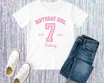 Girl Turning Seven Birthday Tee Personalized Kids Party Shirt Age 7 Outfit from Mommy Custom Name Girls Bday Outfit Party Shirt from Mom