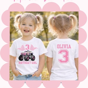 Custom Monster Truck Birthday Shirt Girl Toddler Girl Monster Truck Shirt Monster Truck Theme Birthday Shirt Monster Jam Bday Party Tee image 8