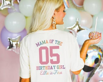 Mama of the Birthday Girl Shirt Personalized Name and Age Tee for Bday Matching Mom and Daughter Birthday TShirt Custom Girls Bday Tee