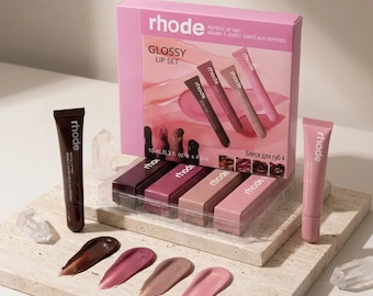 Set di 4 tinte labbra lucide Rhode Peptide Lip Tint nei colori Espresso, Lampone, Jelly Toast e Ribbon