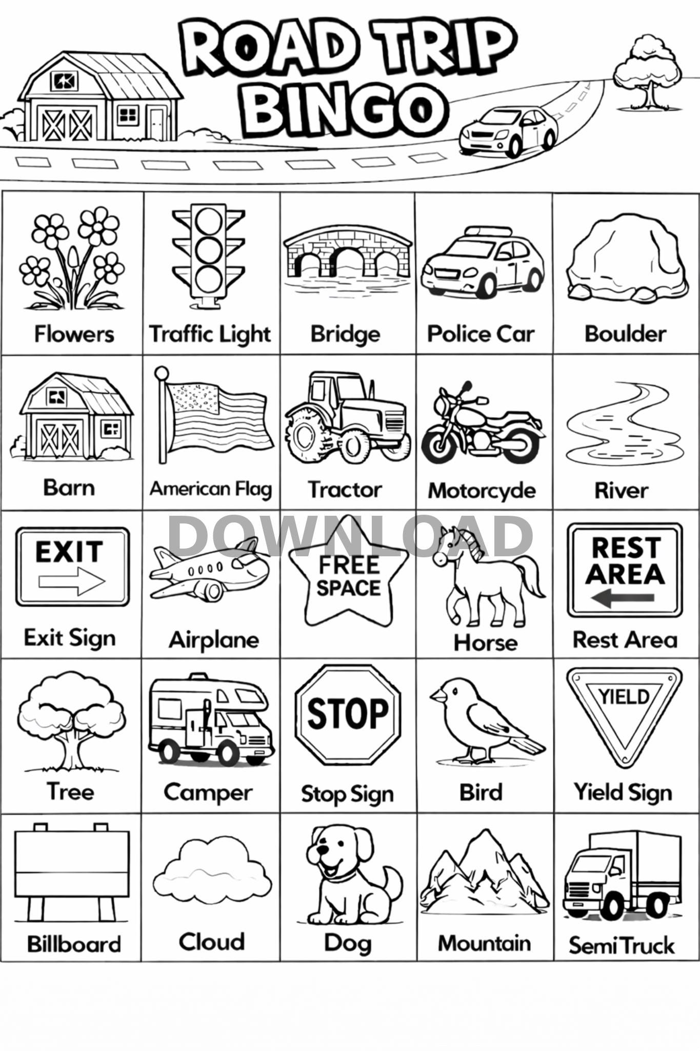 Road Trip Bingo Printable Game, Kids Travel Activity, Family Car Game ...