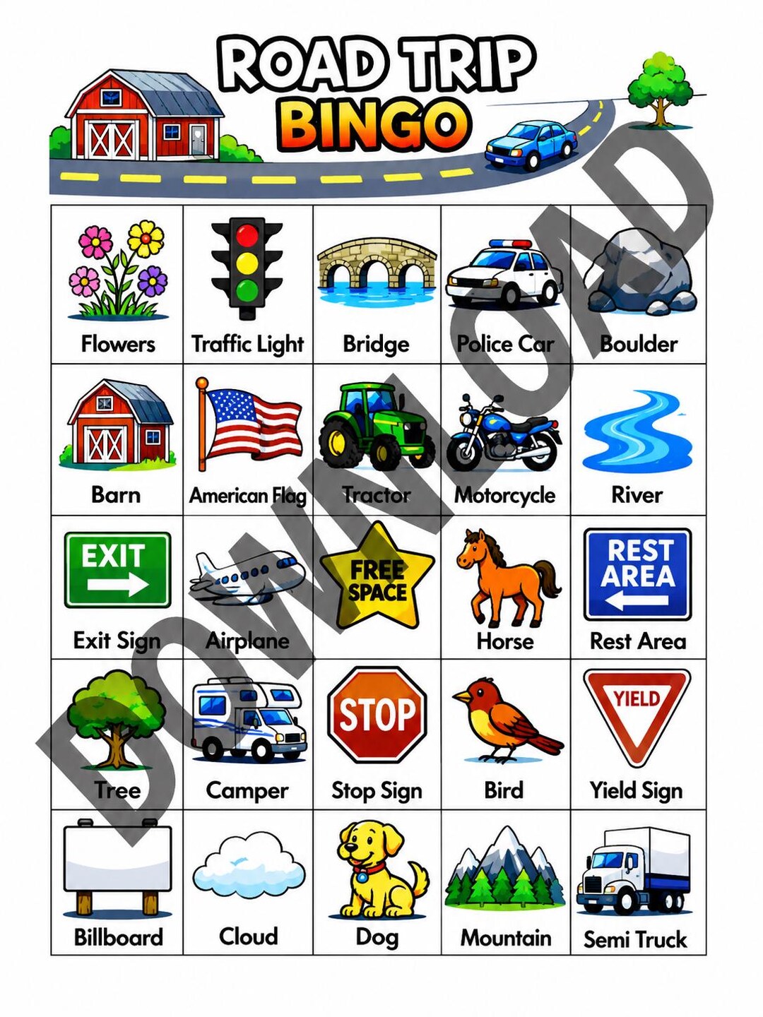 Road Trip Bingo Printable Game, Kids Travel Activity, Family Car Game ...