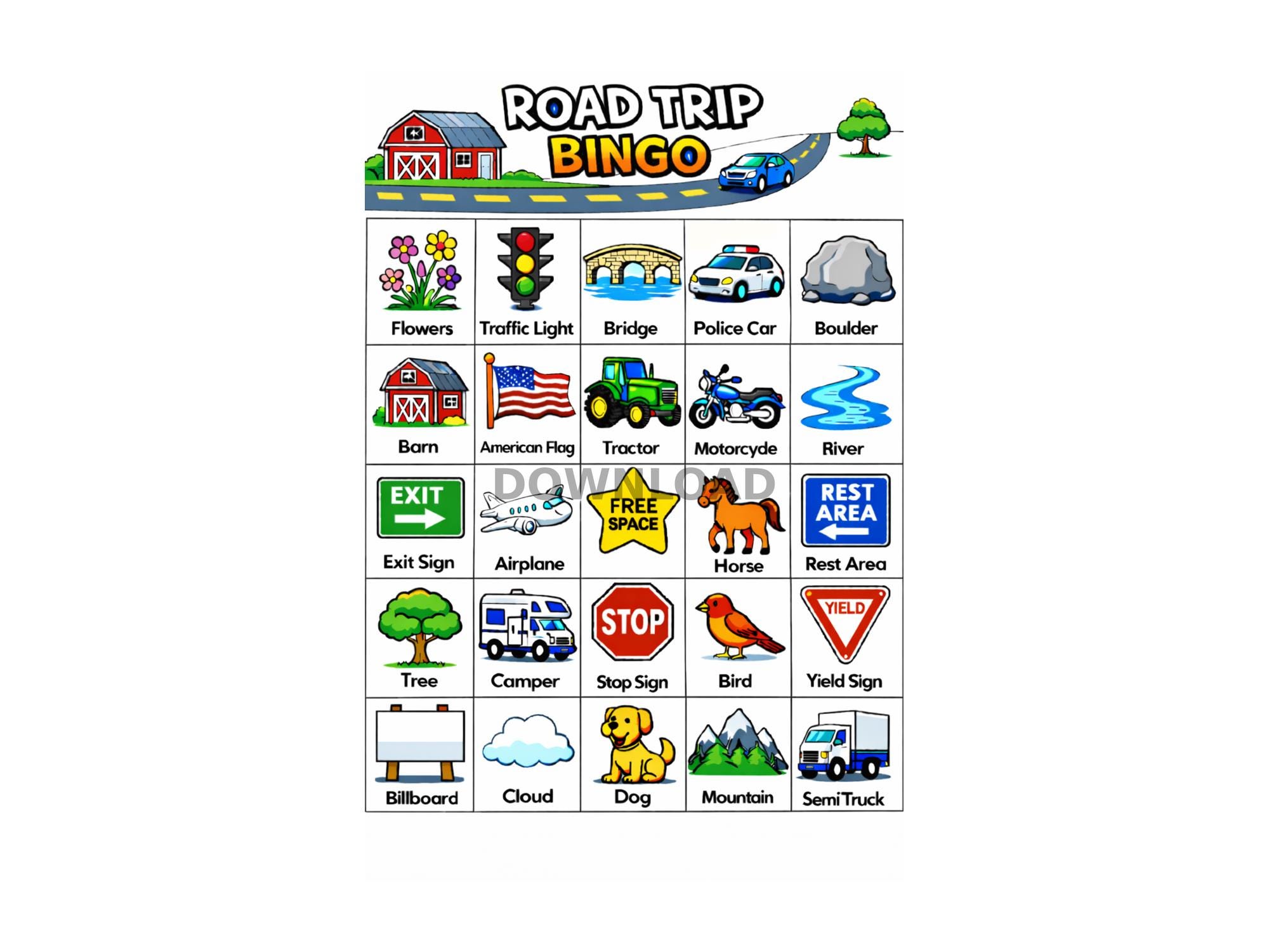 Road Trip Bingo Printable Game, Kids Travel Activity, Family Car Game ...