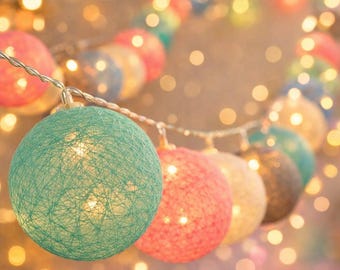 Color Cotton Ball String Lights, USB/Battery Fairy Lights