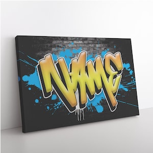 Personalized Graffiti Street Art Style Name or Word Stretched Canvas Wall Art Print. Custom gift idea for girls, boys, teens, or adults