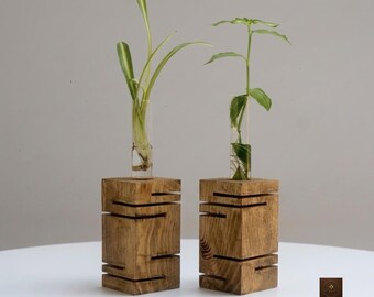 Solid Wood Propagation Station, Geometric Test Tube Holder, Modern Plant Decor (Pack of 2)