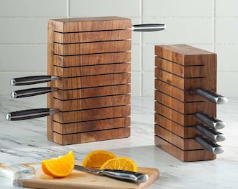 Wood Knife Holder Set of 2, one Big (10x5x2.5 inch) and one Small (8x4x2inch) with 18 Capacity