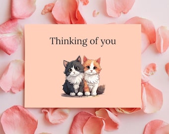 Thinking of You-kaart, schattige kattenpaar romantische kaart, kaart met beste wensen, kaart mis je, kaart kattenliefhebber, digitale download