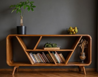 Mid Century Modern TV Möbel, Geometrische Anrichte Konsole, Abgerundetes Langes Bücherregal Sideboard