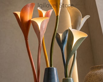 Keramik Calla Lilie Tischlampe, bunte Blume Nachttischlampe, Blumen Schreibtischleuchte, Cottagecore Lampe, Pastell Raumdekor