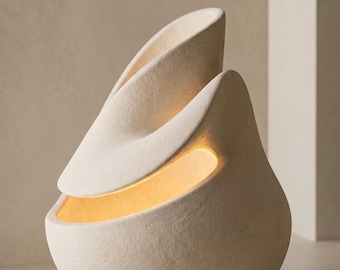 Sculptural Ceramic Table Lamp, Organic Modern Bedside Lamp, Cream White Accent Light, Japandi Wabi Sabi Home Decor