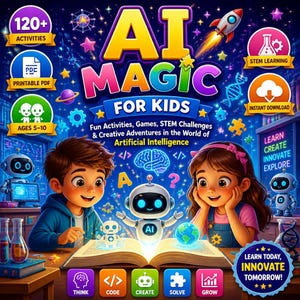 AI Activity Book for Kids | Artificial Intelligence Workbook | STEM Printable PDF | Games, Puzzles, Mazes & Homeschool Ages 5-10