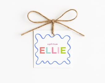 Printable Personalized Gift Tag For Kids, Colorful Custom To From Label For All Occasions, Edit In Canva