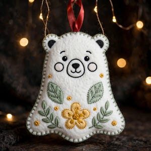 Patrón de adorno de oso fantasma de fieltro, manualidad de fieltro para Halloween (PDF, descarga digital)