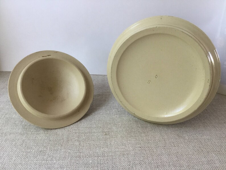French vintage sandstone pot Sarreguemines 19th Antique beige fa\u00efence pot party in a village