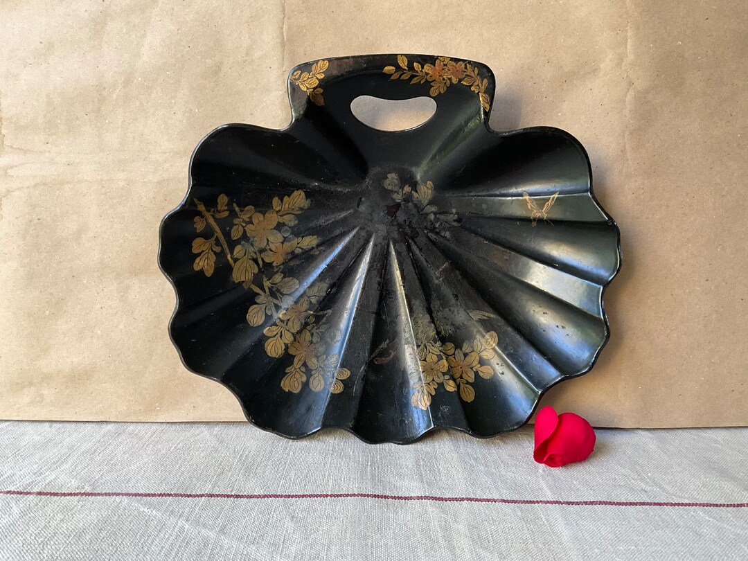 French Vintage Small Tray in Pasteboard 19th Black Lacquer Etsy