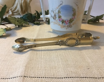 French vintage Sugar Tongs in silver sterling with flowers 19th with stamp Minerve