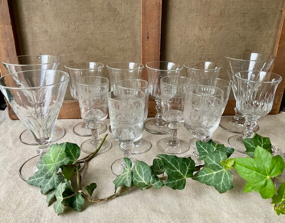 3 French Vintage Glasses, 19th Glasses for Wine, Martini or