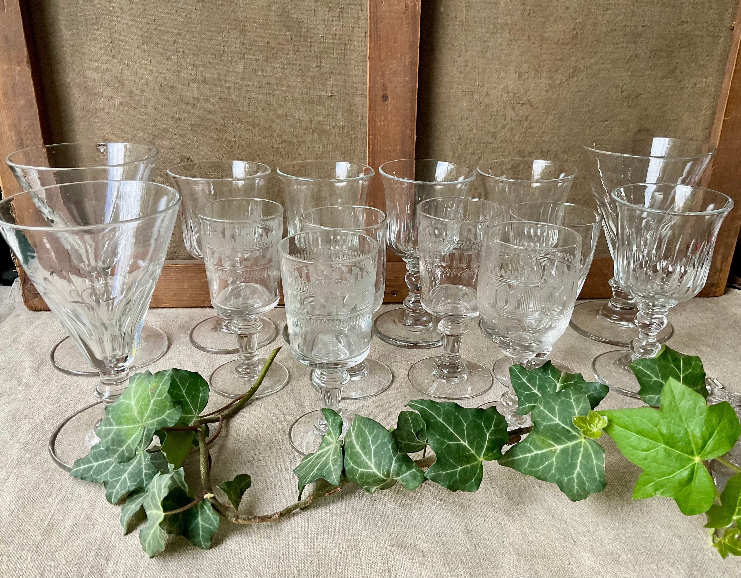 3 French Vintage Glasses, 19th Glasses for Wine, Martini or