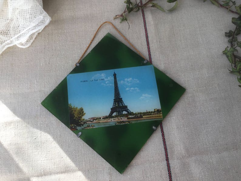 French vintage Paris La Tour Eiffel 19th Vintage post card Ephemera under glass antique Souvenir from Paris