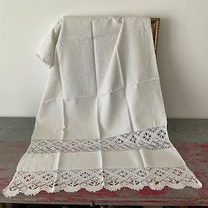 French vintage White Panel with crochet lace, handmade, cotton, shabby chic style