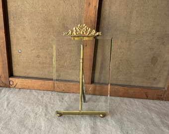 French vintage large frame in brass with ribbon and knot, 19th handmade, large chip on beveled glass