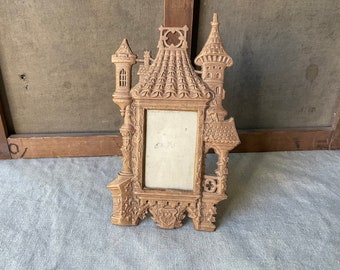 French vintage frame in cardboard, for photo, 19th, beige color, castle, Victorian, shabby chic style, handmade, with glass