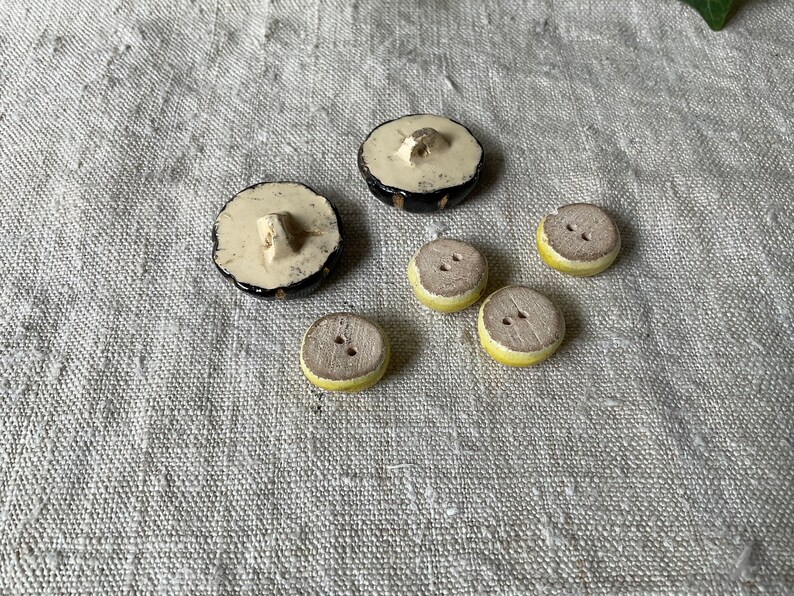 Faience Button, French Vintage Set of 6 Buttons, Handmade, Hand