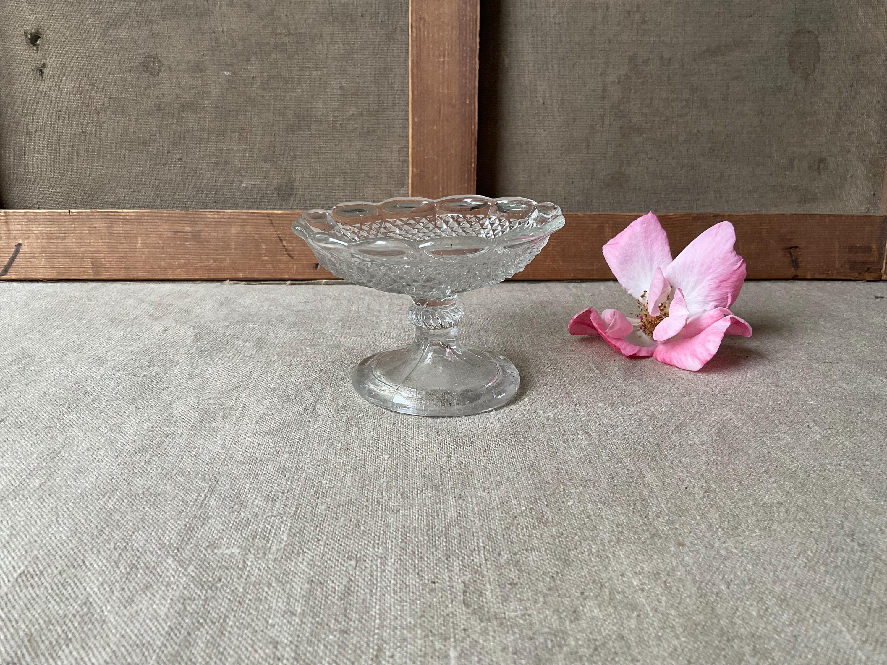 French vintage very small cup, 19th pressed molded glassware, Handmade Cup, for jewelry or sweets