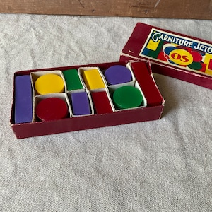 Franse vintage doos met penningen, voor kaartspellen, vintage plastic