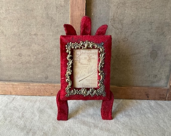 French vintage frame for photo, 19th handmade, red velvet and brass decoration