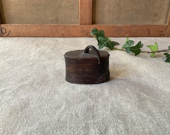 French vintage small box in Cherry tree, Handmade box in wood and leather, 19th