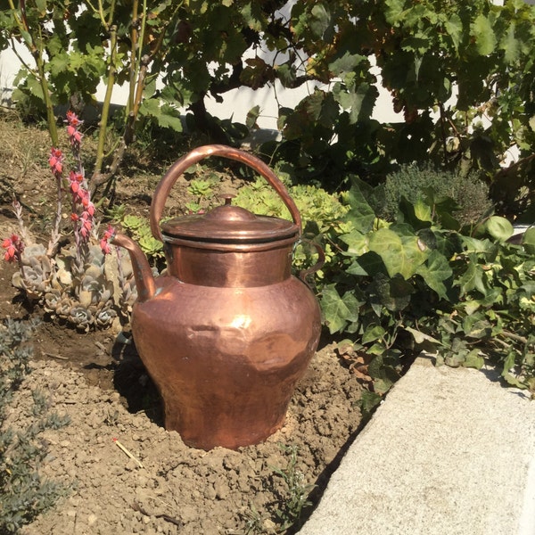 Large Big French Antique copper Watering Can Pitcher early 19th Jug french vintage Handcrafted Large Rustic Copper french copperware