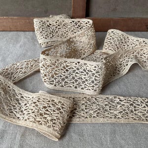 Franse vintage kant, handgemaakt, strip, beige, 19e, shabby-chique stijl, handgemaakt, 111 inch