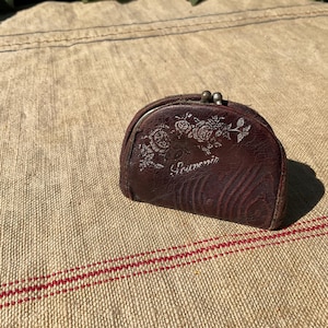 Très petit sac à main vintage français, cuir rouge et daim beige, 19e fait main, souvenir