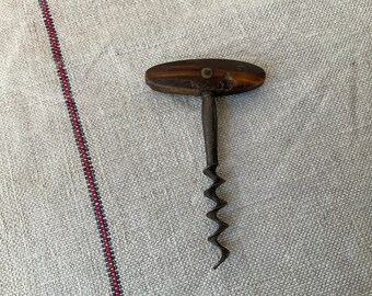 French vintage small corkscrew, corkscrew in natural horn and iron, Handmade