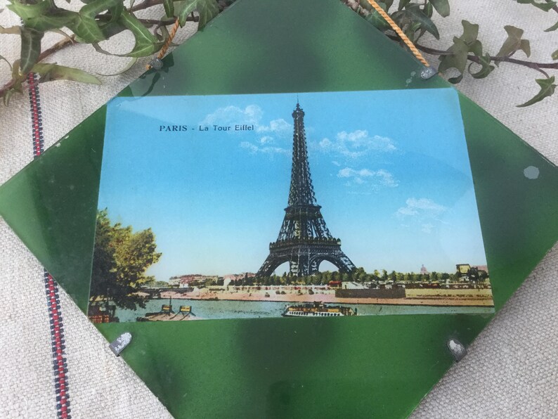 French vintage Paris La Tour Eiffel 19th Vintage post card Ephemera under glass antique Souvenir from Paris