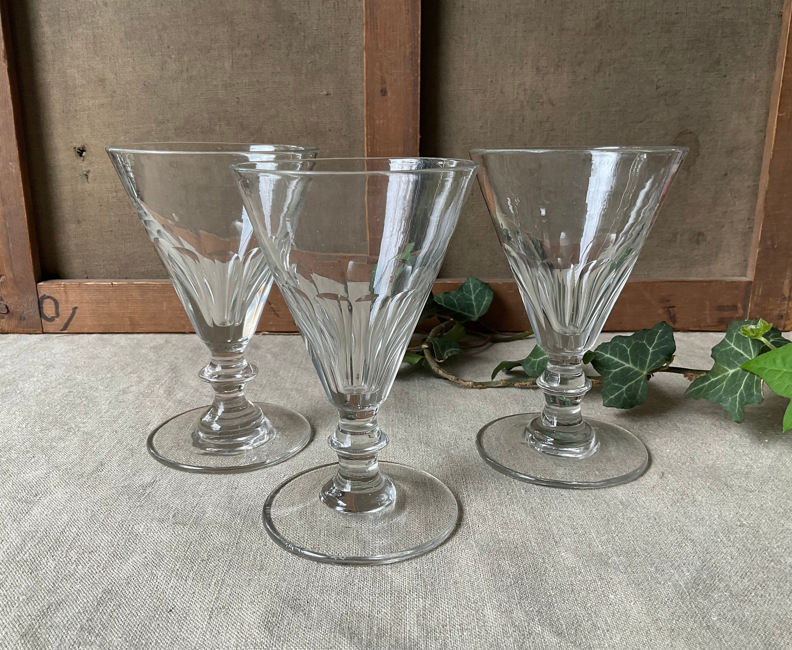 3 French Vintage Glasses, 19th Glasses for Wine, Martini or
