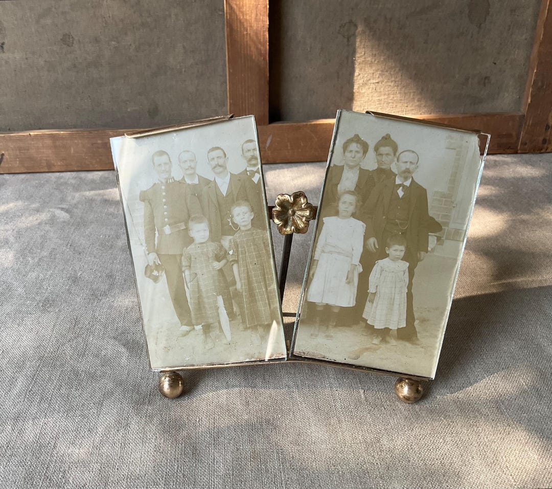 French Vintage Small Double Frame for Photo, 19th Handmade, Brass ...