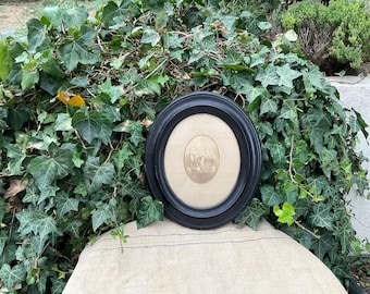 Large 19th Photo frame, oval, with glass, handmade, Victorian, black