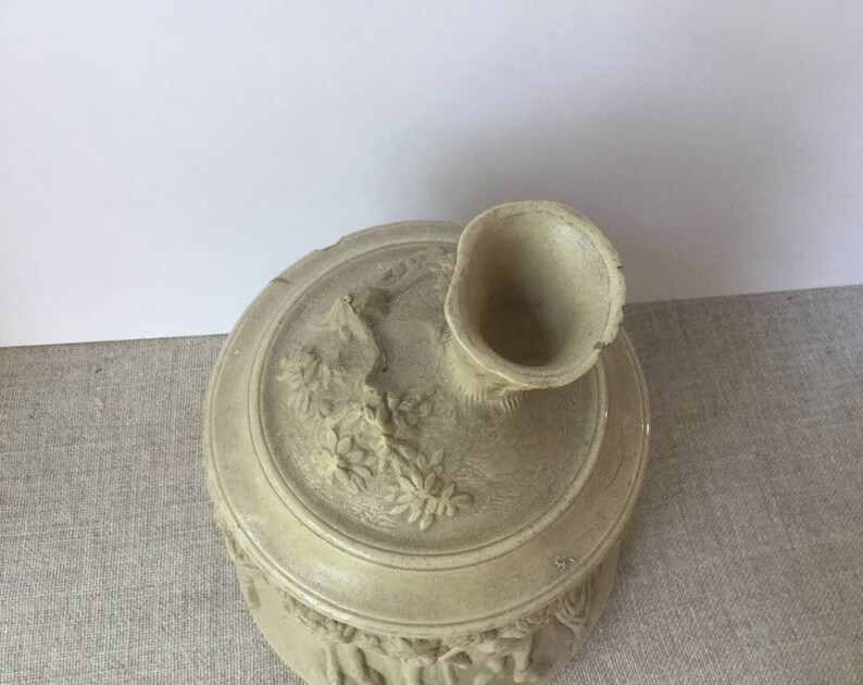 French vintage sandstone pot Sarreguemines 19th Antique beige fa\u00efence pot party in a village