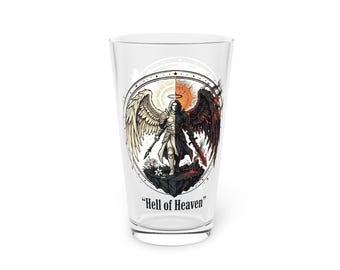 Vaso de pinta con ilustración de ángel del infierno en el cielo / 473 ml