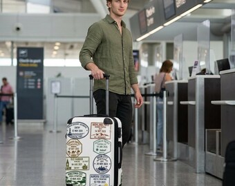 Diseño de pegatinas retro para maletas con sellos de pasaporte de viaje