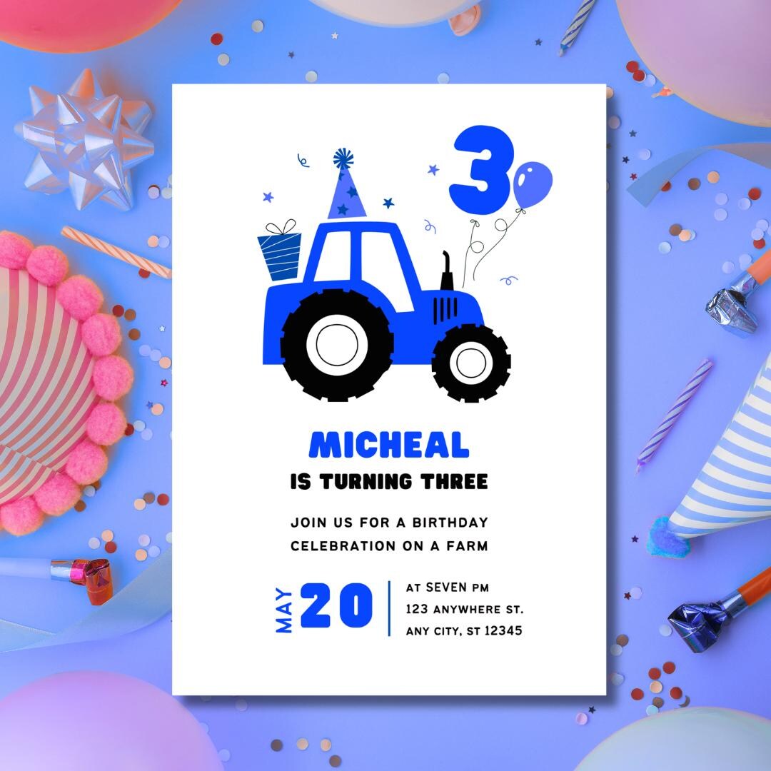 Tractor Birthday Invitation | Farm Theme, Kids Party Invite (editable ...