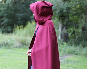 Dark Red Linen Cloak - Hooded
