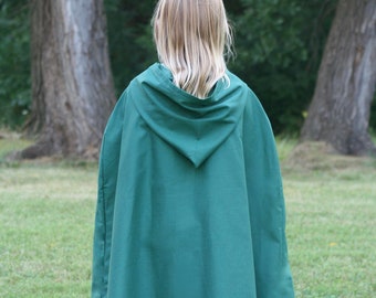 Dark Green Youth Cloak - Cotton, Hooded