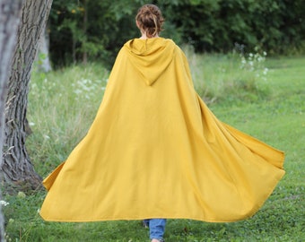 Gold Linen Cloak - Hooded