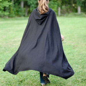 Black Linen Cloak - Hooded