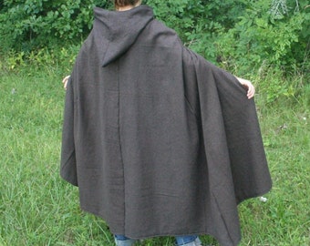 Brown/Black Herringbone Cloak - Flannel, Hooded, Adult size